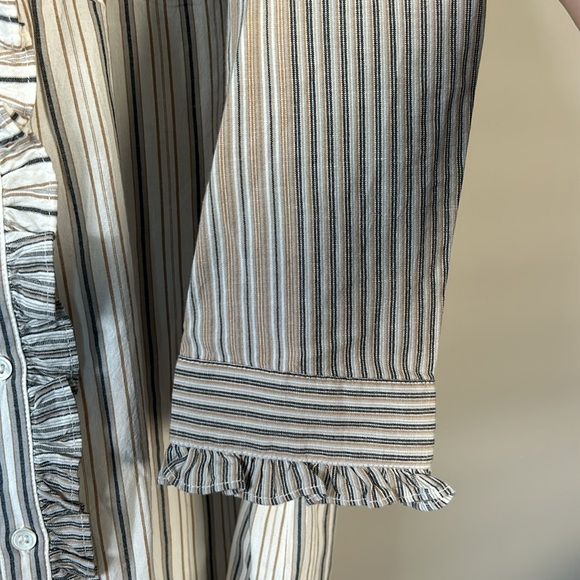 Ba&sh Luz Striped Button‎ Front Shirt Feminine Ruffle Detail Sz M 100% Cotton - Picture 4 of 11